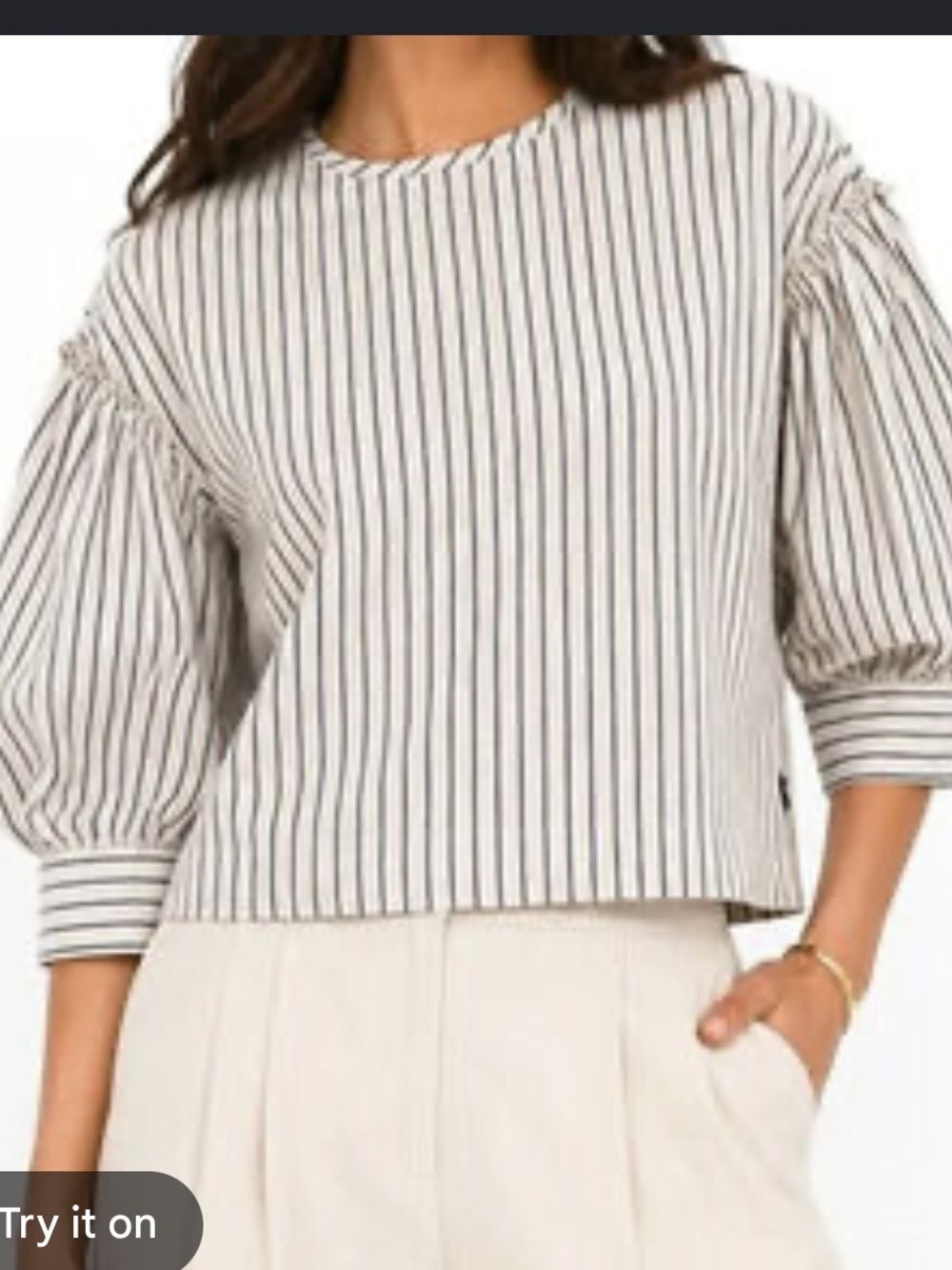 Tuckernuck Cream Black Pinstripe Puff Sleeve Crop Top Blouse Size S